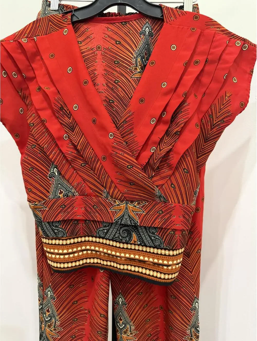 Red Printed Two-Piece Matching Set Top and Pants XS